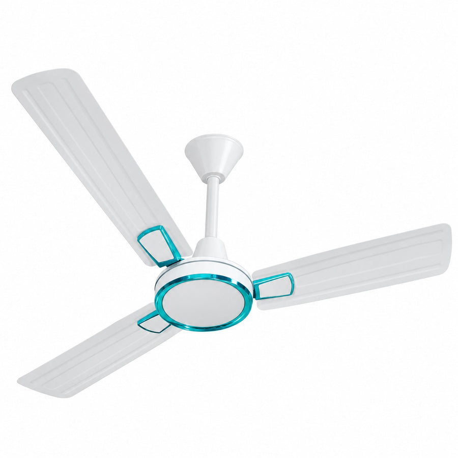 Rudro Telsa Ceiling Fan 1200 mm - White with Teal Trim - Rudro, Ravindra Industries Balasore