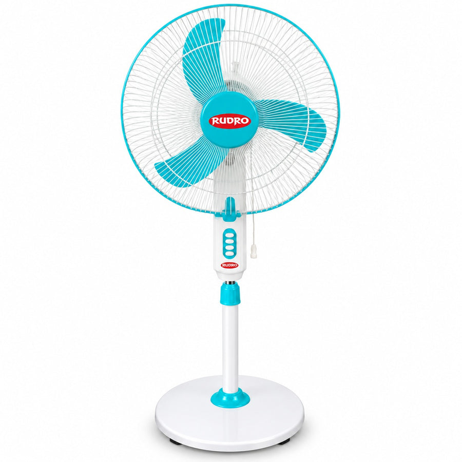 Rudro 16 Inch Pedestal Fan - Aqua and White (400 mm) - Rudro, Ravindra Industries Balasore